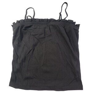 White Birch Crop Tank Black Soft Ruffled Top With Adjustable Straps Womens L New